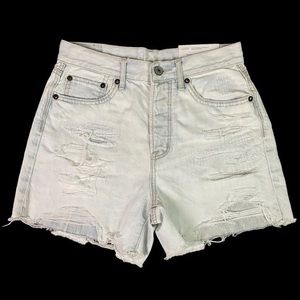High-Rise Distressed Women’s Denim Shorts - Light Wash